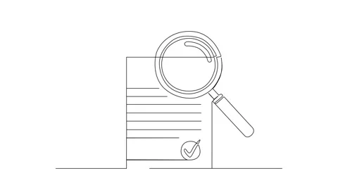 Animation of One Line Illustration of Document Magnifying Glass, Check Mark Stock Footage 318862063