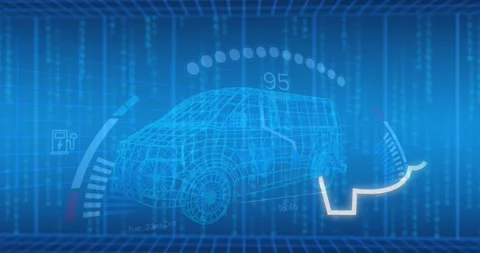 Animation of online ai chat processing over 3d car drawing and world map Stock Footage 329222370