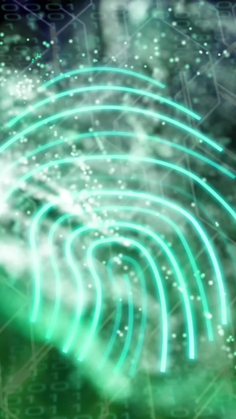 Animation of online biometric fingerprint, data processing over computer circuit Stock Footage 343640773