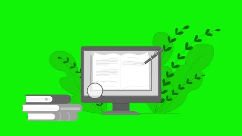 Animation of online learning open book on a computer monitor with magnifyin.. Stock Footage 334762932