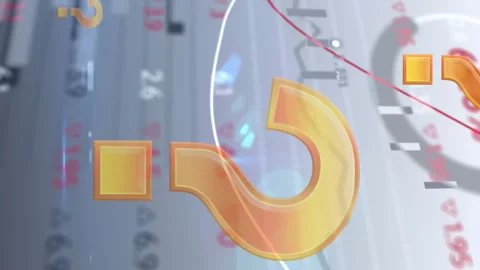 Animation of online orange question mark icons moving over financial data Stock Footage 312520235