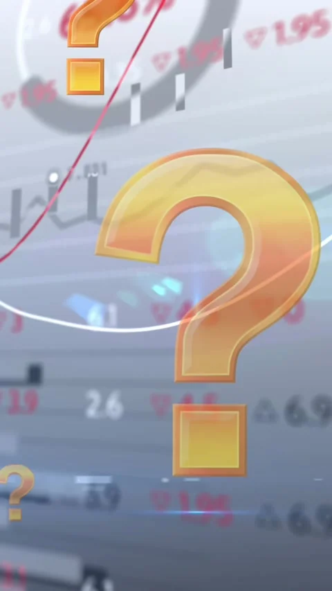 Animation of online orange question mark icons moving over financial data Stock Footage 331653129