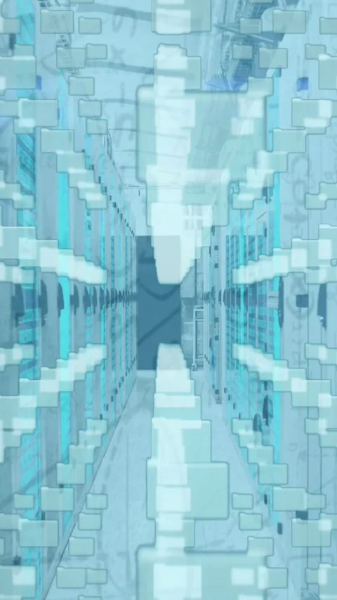 Animation of online security padlock and data processing over tech room with Stock Footage 323682165