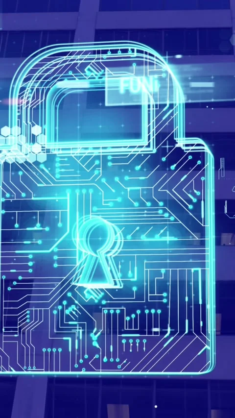 Animation of online security padlock and data processing over purple modern Stock Footage 342097392