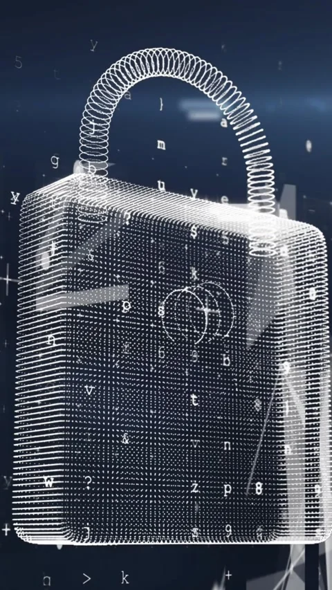 Animation of online security padlock and changing letters coding Stock Footage 343824686