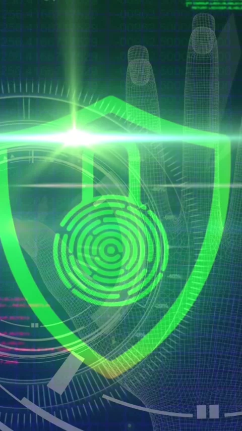 Animation of online security padlock with biometric fingerprint, data processing Stock Footage 341658202