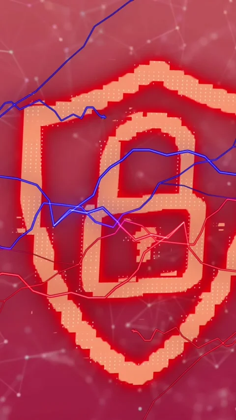 Animation of online security padlock with network of connections on red Stock Footage 342097402