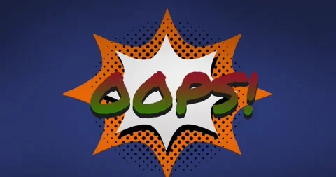Animation of oops text over retro speech bubble on blue background Stock Footage 246528524