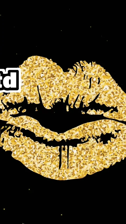 Animation of ootd texts and gold lips on black background Stock Footage 324557920