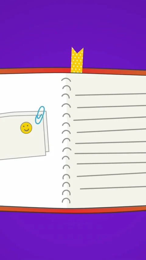 Animation of open diary icon against purple background with copy space Stock Footage 321038839