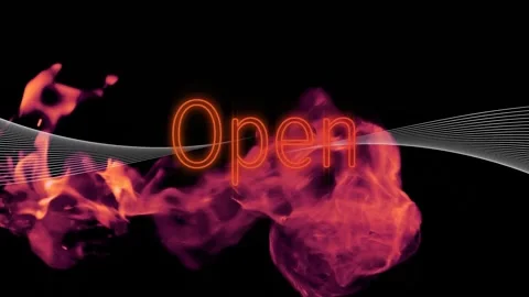 Animation of open text in red neon over parallel lines and fire on black Stock Footage 165162112