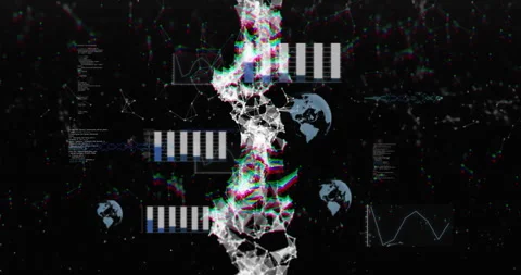 Animation opening starting node column pulsing, bars filling, globe rotating Stock Footage 314409133