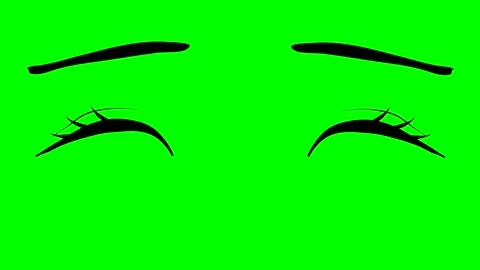 Animation or computer graphics of anime blue blinking eyes on a green chromakey Stock Footage 251877251