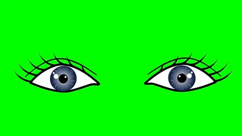 Animation or computer graphics of blue blinking eyes on a green chromakey Stock Footage 252399870