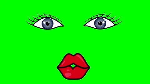 Animation or computer graphics of blue blinking eyes and lip .face on a green Stock Footage 266152733