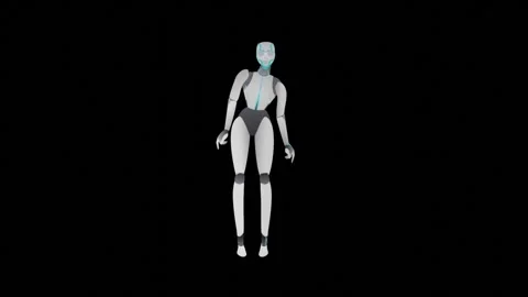 Animation or computer graphics of a humanoid robot woman standing directly Stock Footage 276271067