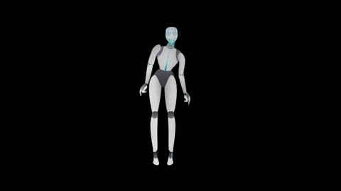 Animation or computer graphics of a humanoid robot woman standing directly Stock Footage 277268624