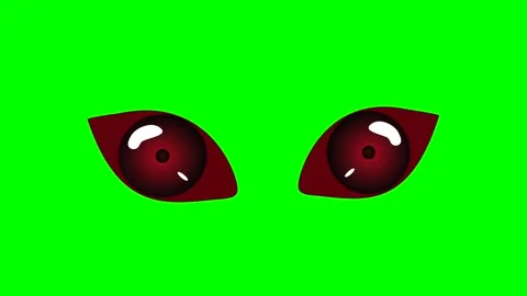 Animation or computer graphics of red evil eyes on a green chroma key background Stock Footage 252011472