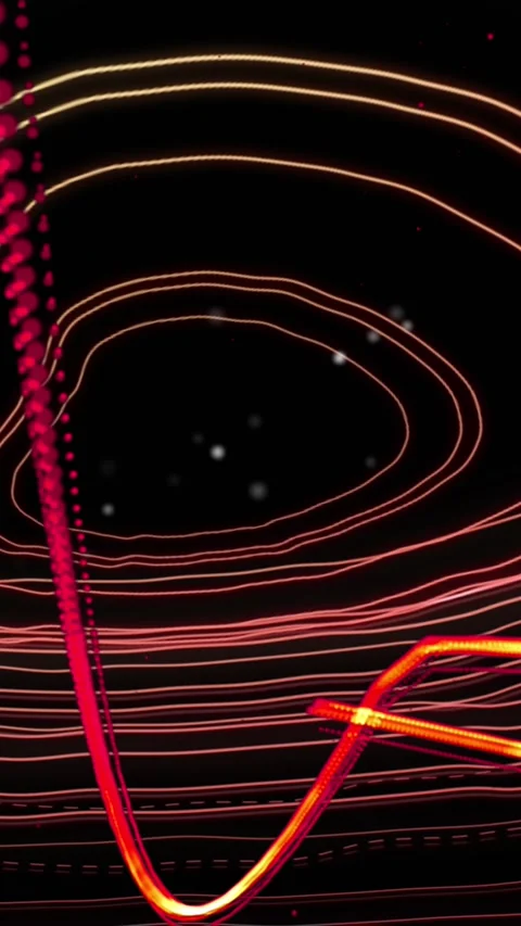 Animation of orange and red light trails moving over contour lines and particles Stock Footage 341952935