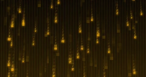 Animation of orange binary coding data processing over black background Stock Footage 331243963