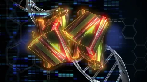 Animation of orange crystals rotating over data processing on black background Video stock 166847957