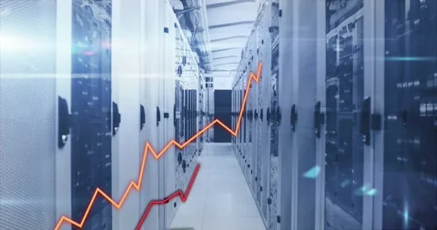 Animation of orange line, data processing over computer servers Stock Footage 328928002