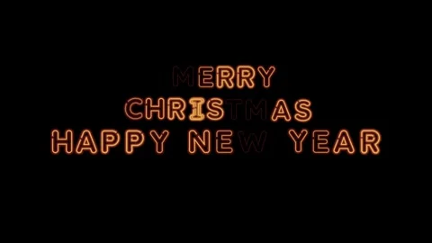 Animation orange neon light text Merry Christmas Happy New Year. Stock Footage 278322507