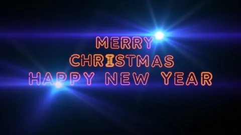 Animation orange neon light text Merry Christmas Happy New Year. Stock Footage 278665134