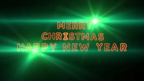 Animation orange neon light text Merry Christmas Happy New Year. Stock Footage 278665162
