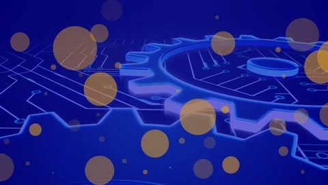 Animation of orange spots over setting icons and microprocessor connections on Stockbeeldmateriaal 232807798