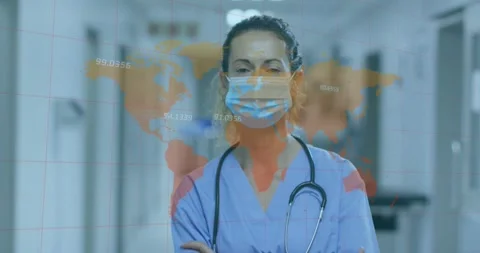 An animation of an orange world map on a grid with data processing on a black Stock Footage 327707773