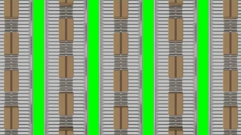 Animation of overhead view of cardboard boxes moving on conveyor belts against Stock Footage 326186826