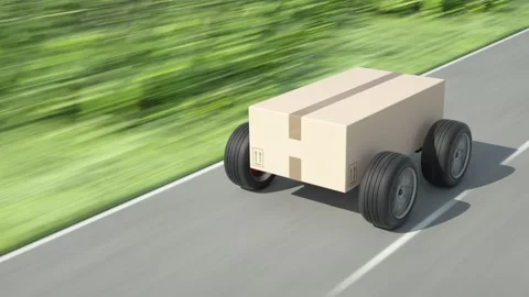 Animation of a package on wheels heading towards the customer. Vídeos de archivo 336397423