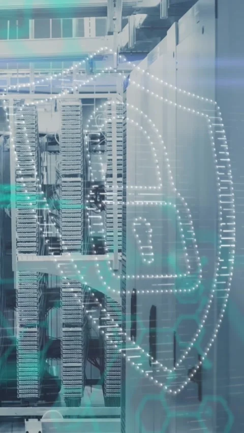 Animation of padlock and computing data processing over computer servers 스톡 동영상 342953886
