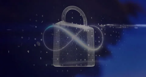 Animation of padlock and data processing over infinity sign Stock Footage 260977247