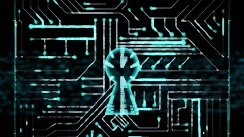 Animation of padlock and data processing over black background Stock Footage 265556704