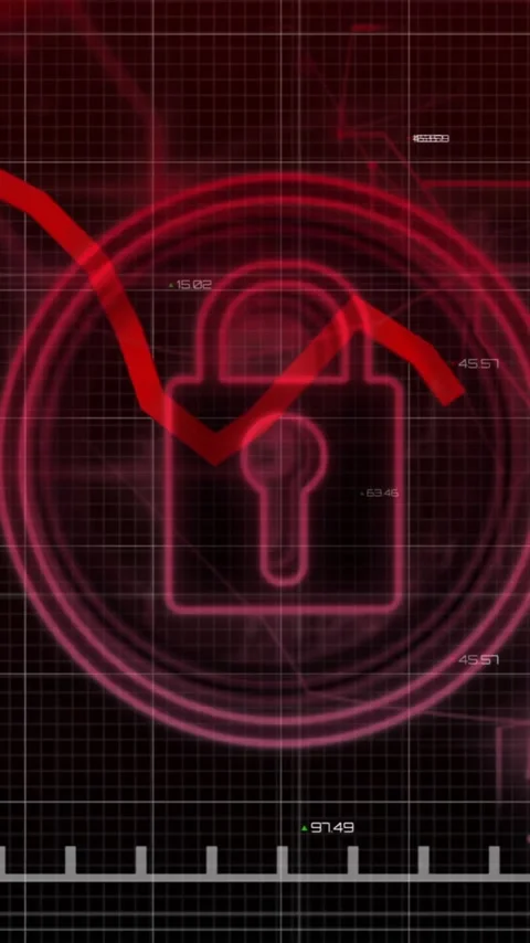 Animation of padlock and data processing over grid on dark background Stock Footage 320378963