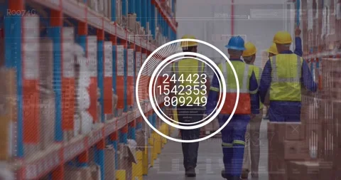 Animation of padlock and data processing over diverse workers walking in Stock Footage 330248348
