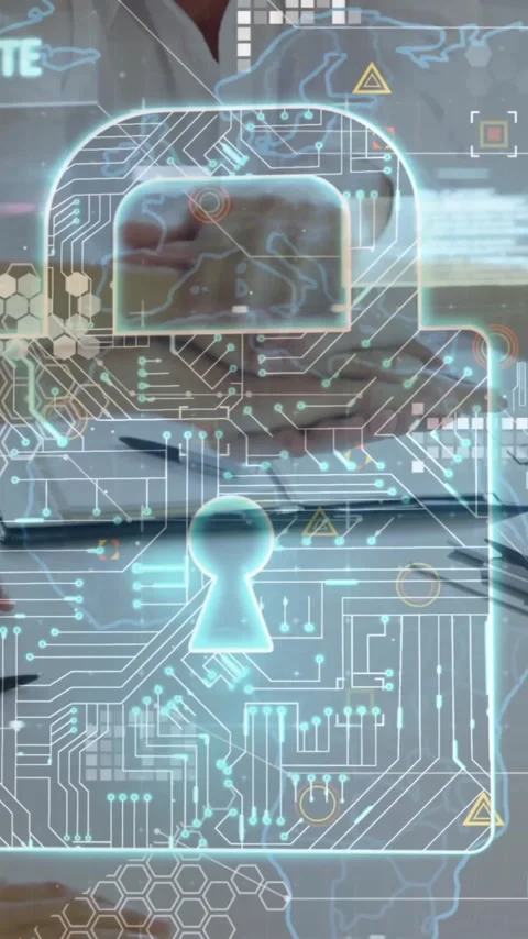 Animation of padlock and data processing over diverse business people in office Stock Footage 344284459