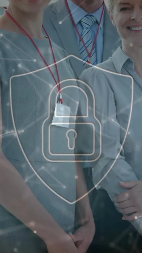 Animation of padlock and data processing over diverse business people in office Stock Footage 344331911