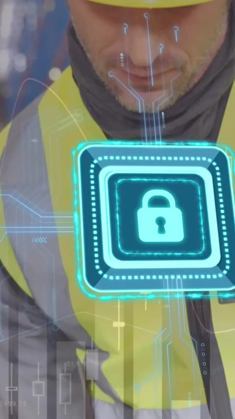 Animation of padlock and data processing over caucasian male worker working in Stock Footage 344765803