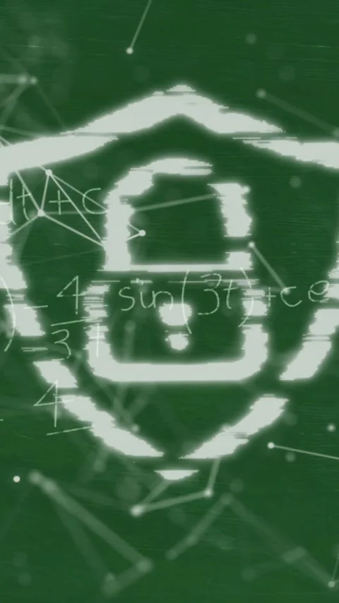 Animation of padlock and shield icon over communication network and maths Stock Footage 343887448