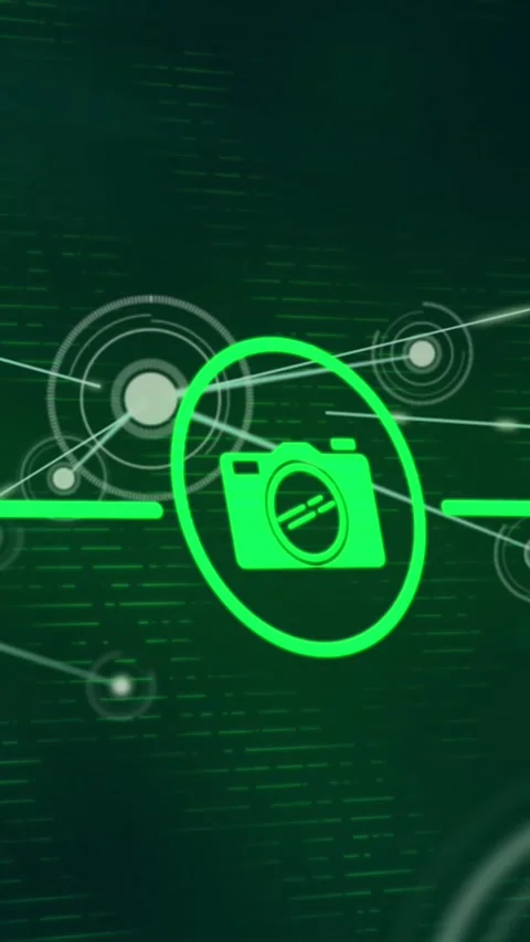 Animation of padlock, camera, lightbulb icons forming flow chart over connected Stock Footage 342034090