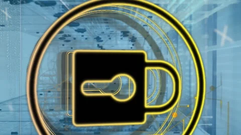 Animation of padlock in circle and navigation pattern over binary codes on data Stock Footage 312773505