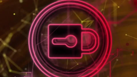 Animation of padlock in circles, navigation pattern and connected dots over Stock Footage 312872118