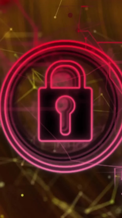 Animation of padlock in circles, navigation pattern and connected dots over Stock Footage 323577794