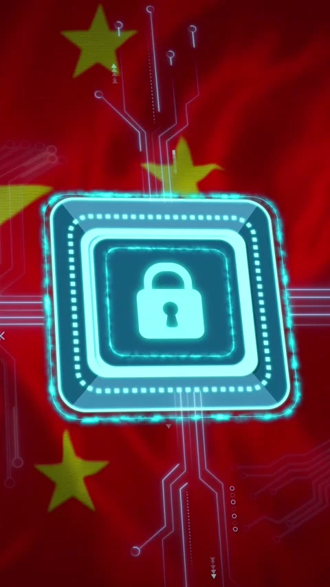 Animation of padlock, computer circuit board with data processing and flag of Stock Footage 343609081