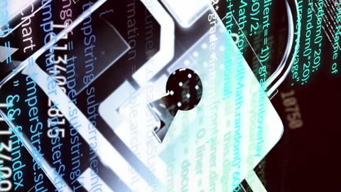 Animation of padlock, computer language and lines around squares over black Stock Footage 313394790