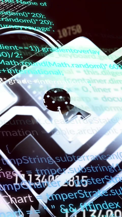 Animation of padlock, computer language and lines around squares over black Stock Footage 321039557