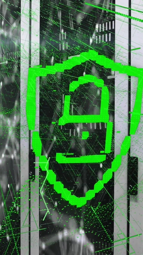 Animation of padlock with connected dots and abstract patterns over data server Stock Footage 344557617